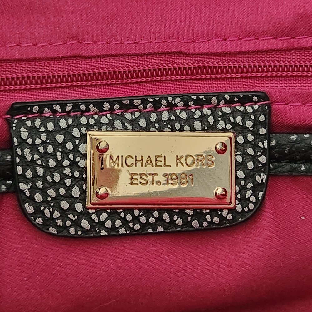Michael Kors Black Pebbled Leather Satchel with Gold Hardware 22 Inch Straps - Picture 13 of 13